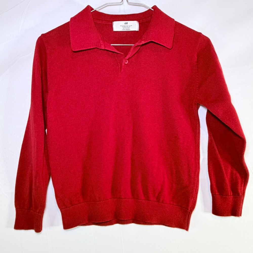 HM Kids Red Long‎ Sleeve Polo Sweater Knit Collared Shirt Size 6X 7 122 128